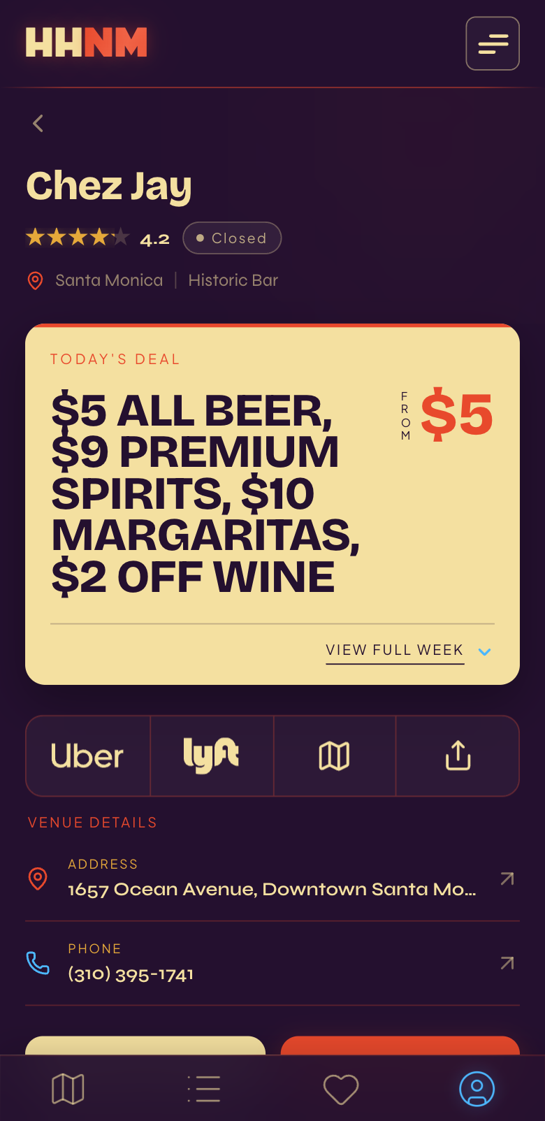 A venue listing on HHNM